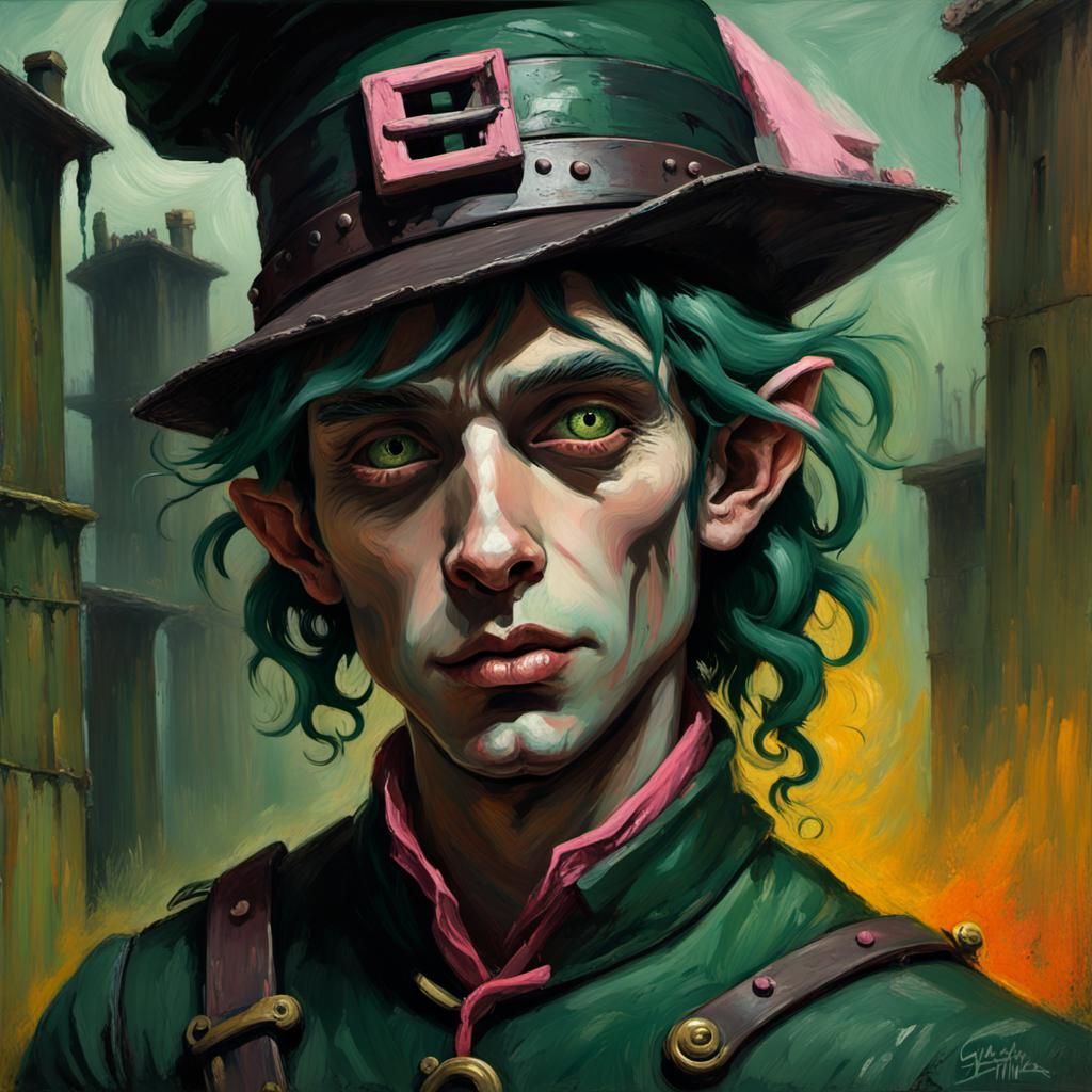 Gothic Horror Elf Mechanic in Victorian Style