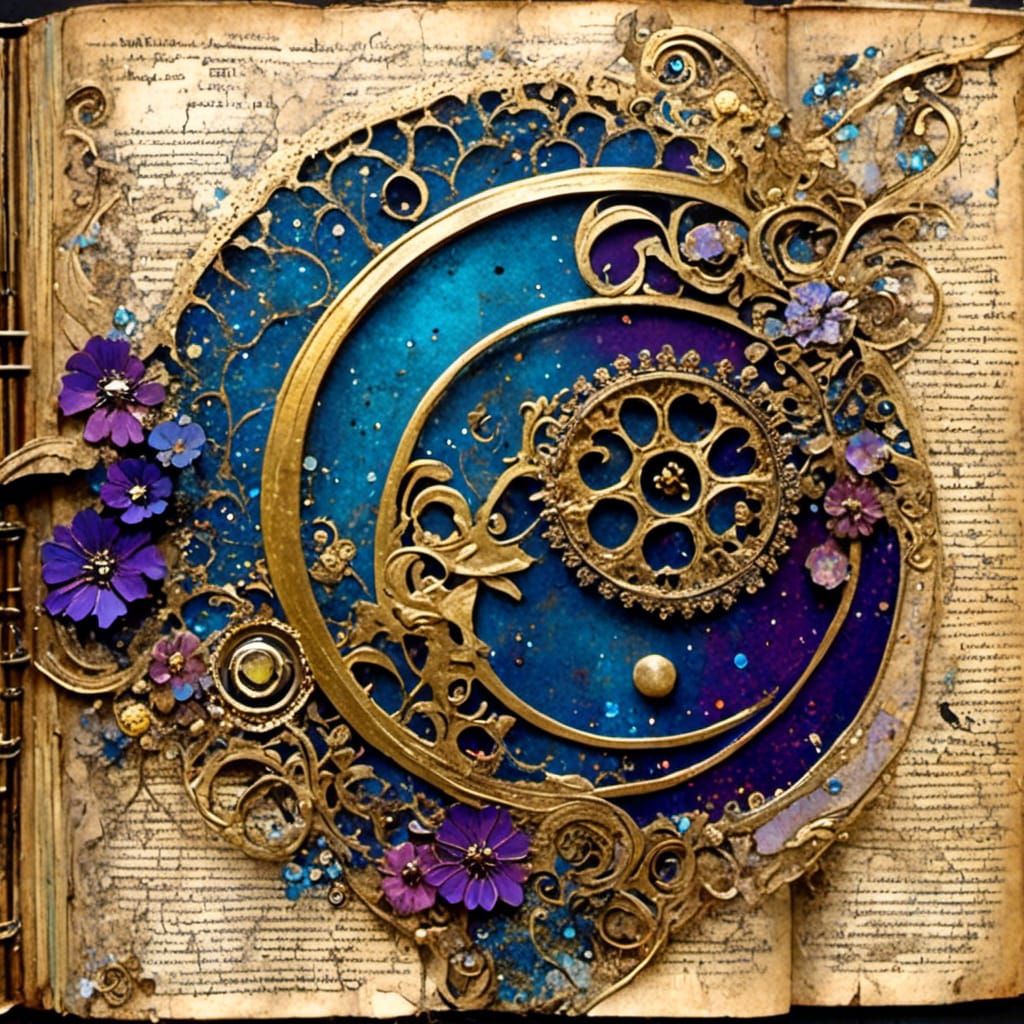 Vintage Journal Page with Skulls in Art Nouveau