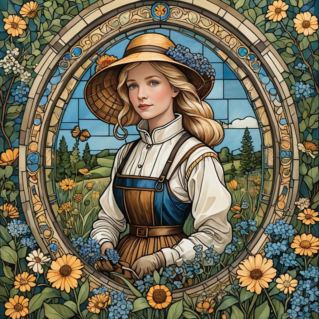 Honey Logo with Beekeeper in Prairie Pastoral Style