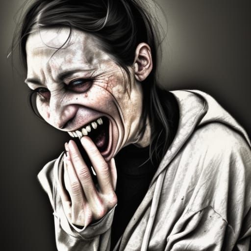 Sinister Portrait of Mouldering Woman Eating Salad