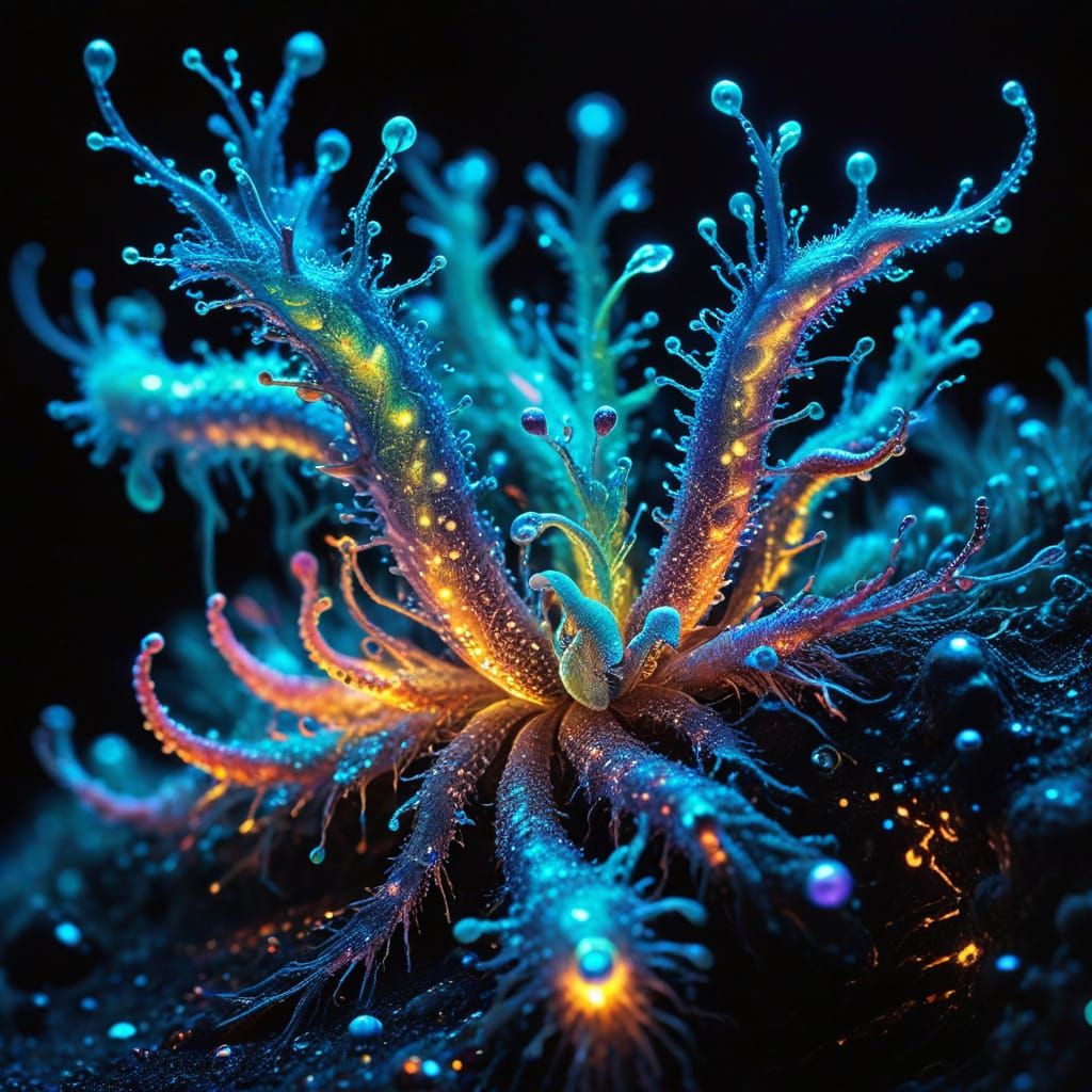 Ethereal Cellular Landscape in Bioluminescent Style