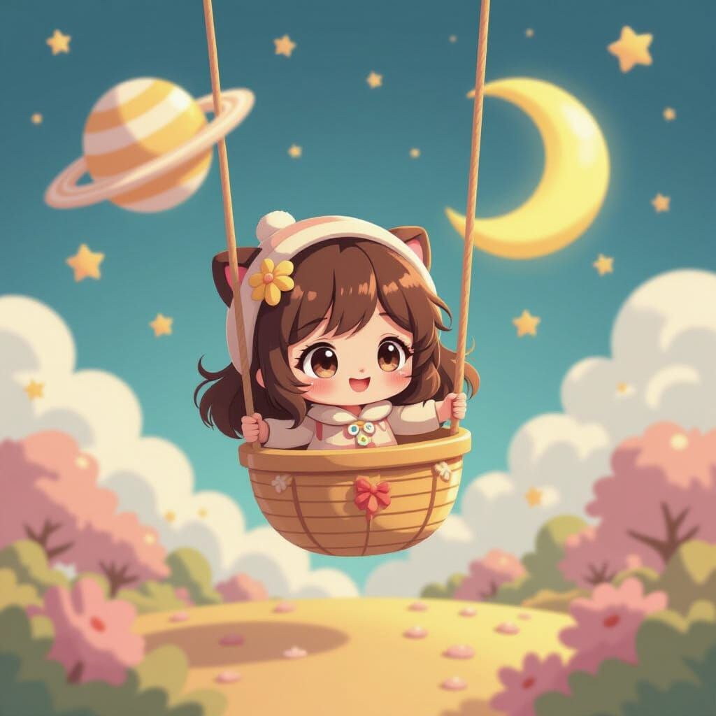 Kawaii Swings on Chubby Moons in Dreamy Pastels