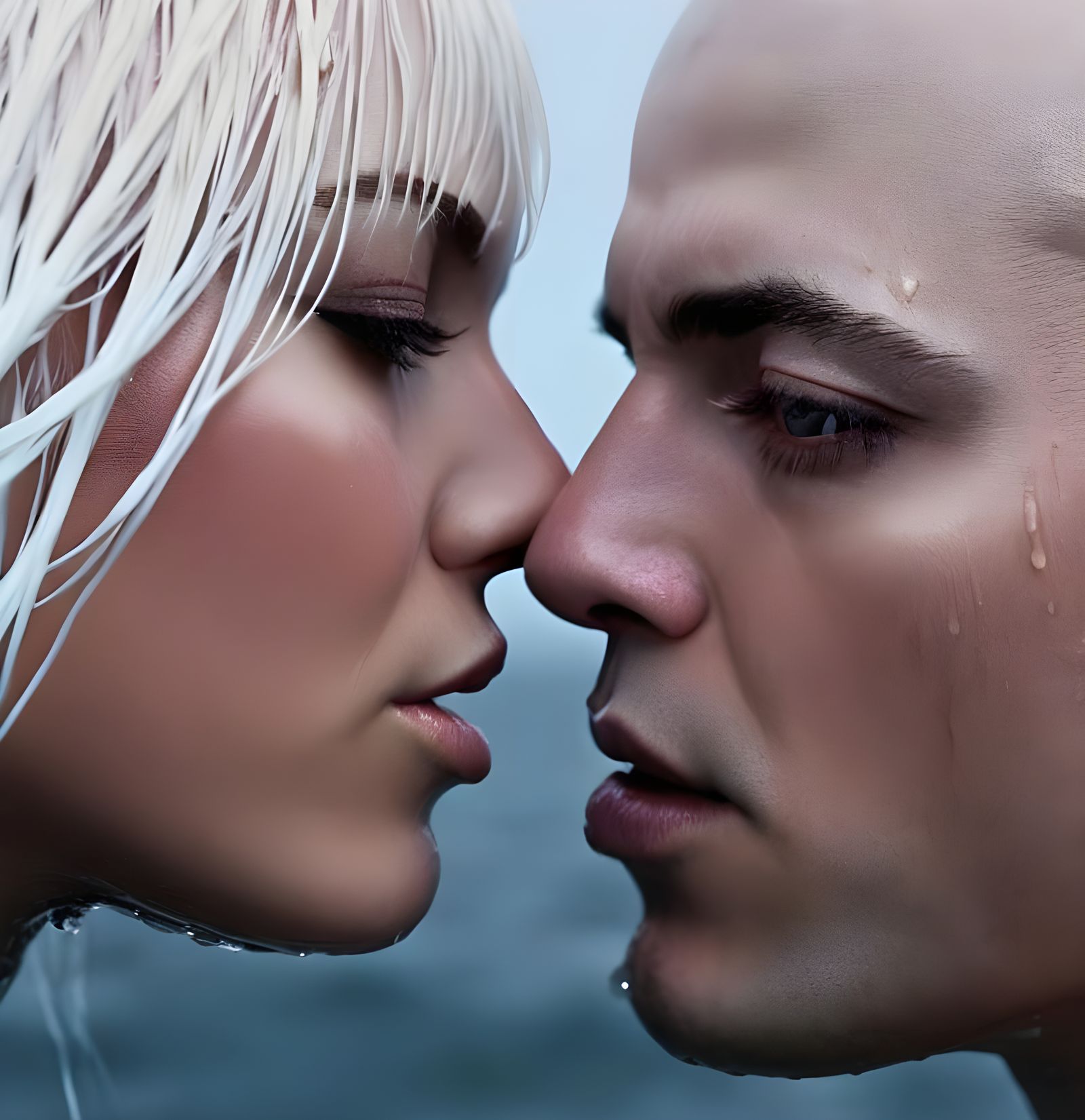 Vivid Silhouetted Double Portrait Over Ocean