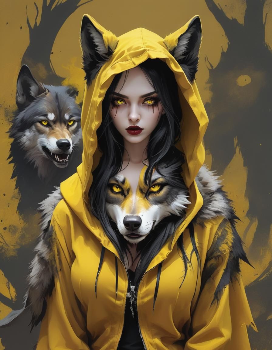 Gothic yellow ride hood  beauty, colorful creative themes, a...