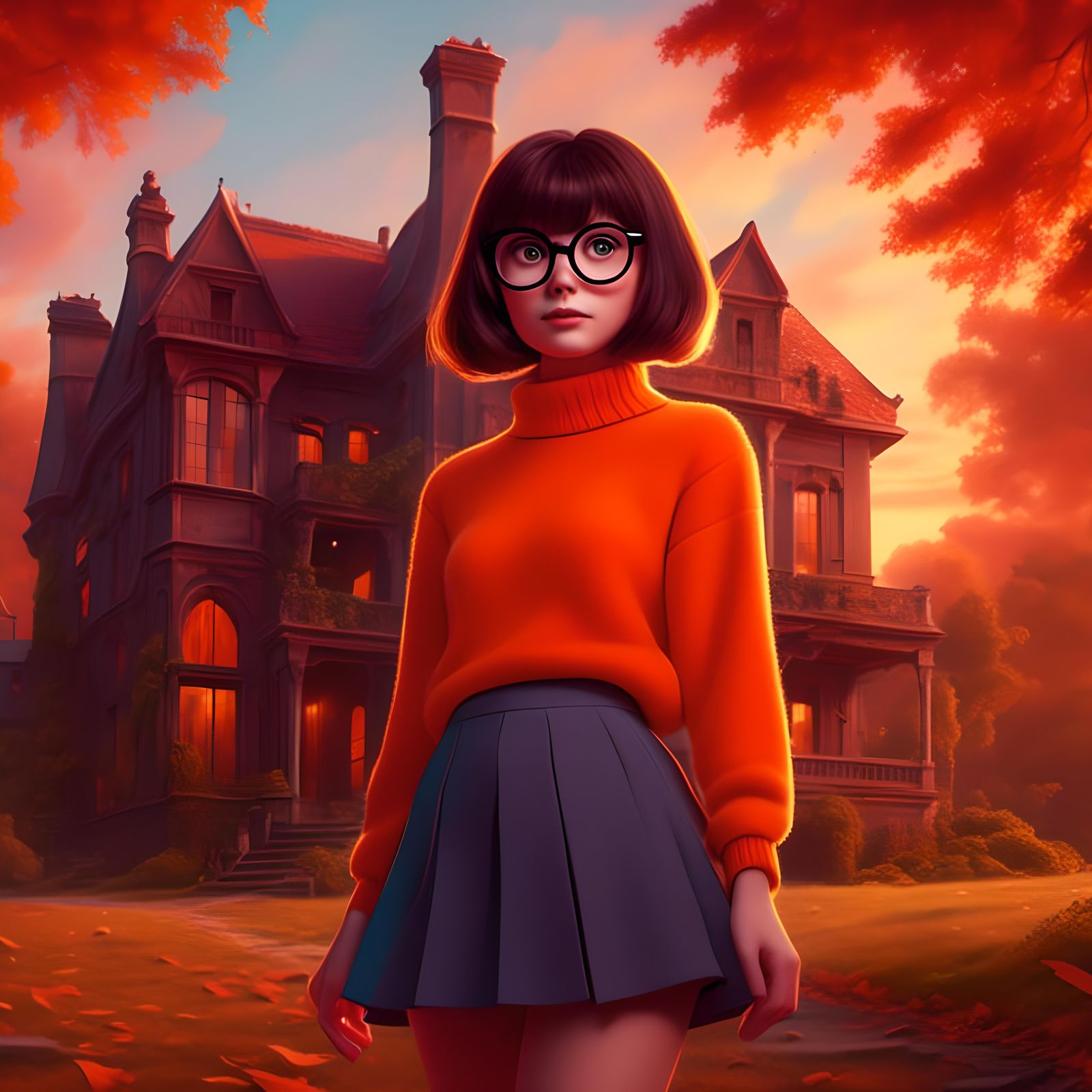 Velma Dinkley at Spooky Mansion, Golden Hour Illustration