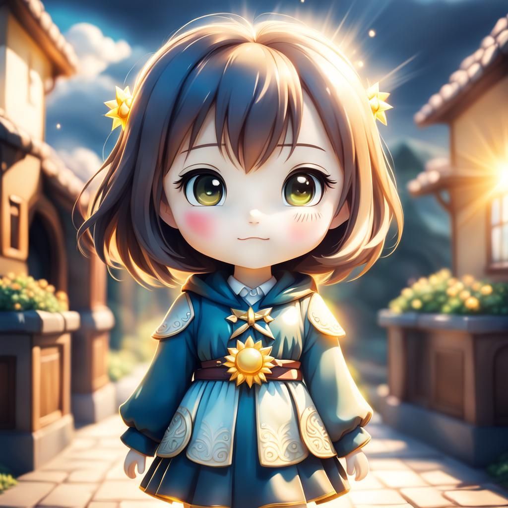 Radiant Chibi Girl in Divine Sunshine