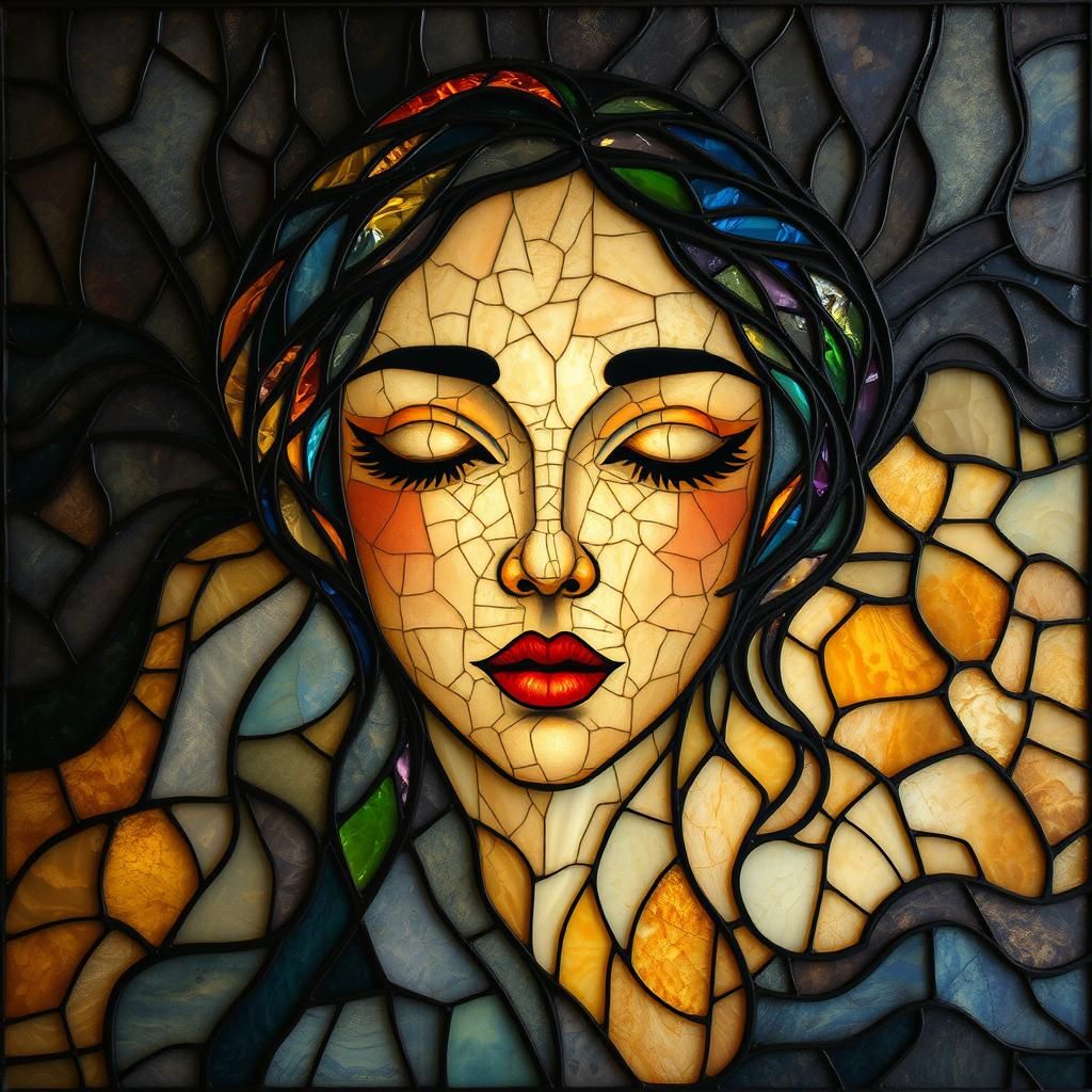 Stained Glass Mosaic Face in Dreamy Colors