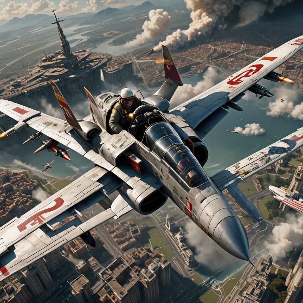 Pope Piloting Fighter Jet: Detailed Matte Painting