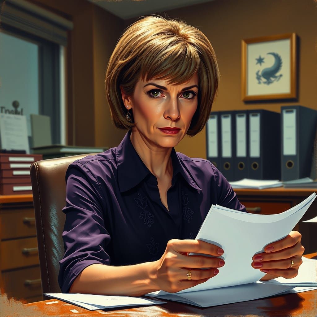 Woman Lost in Thought Behind Office Desk