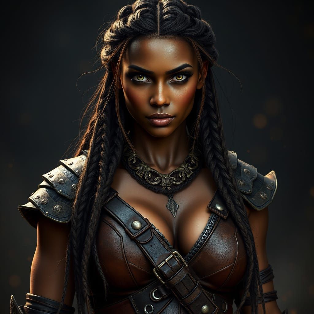 Fantasy Warrior Woman with Leather Armor, Cinematic Style