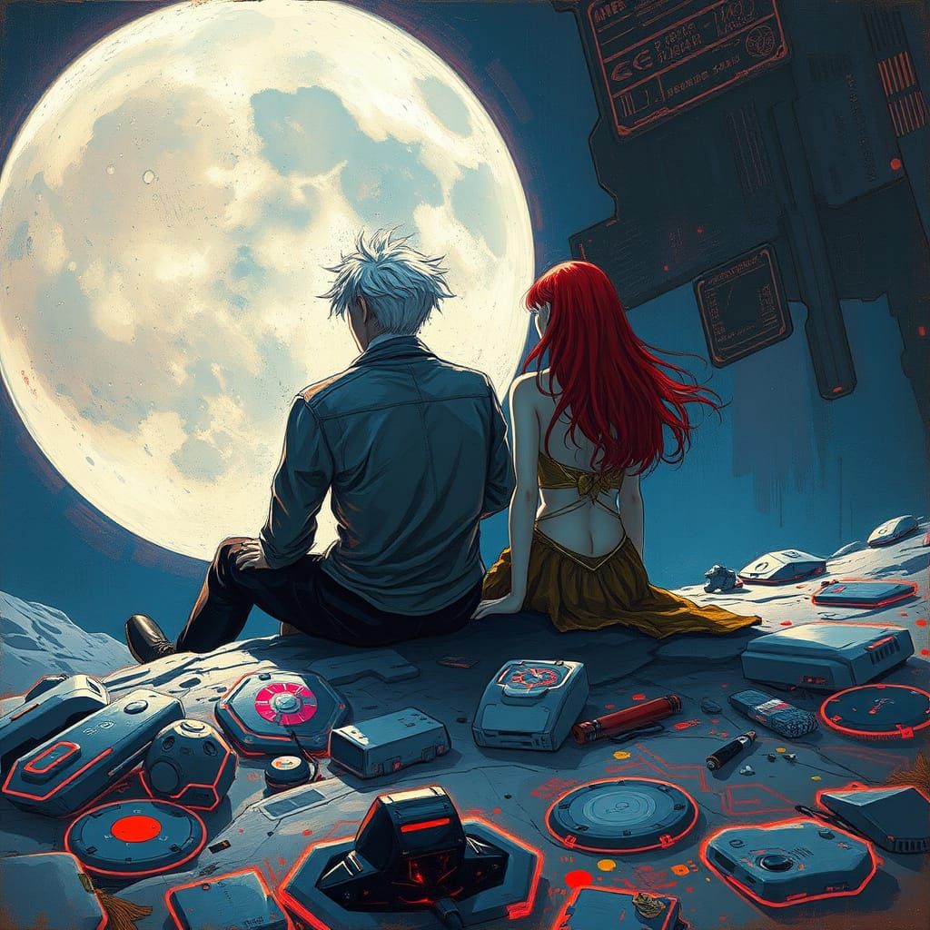 Cyberpunk Moonlit Duo in Impasto Brushstrokes