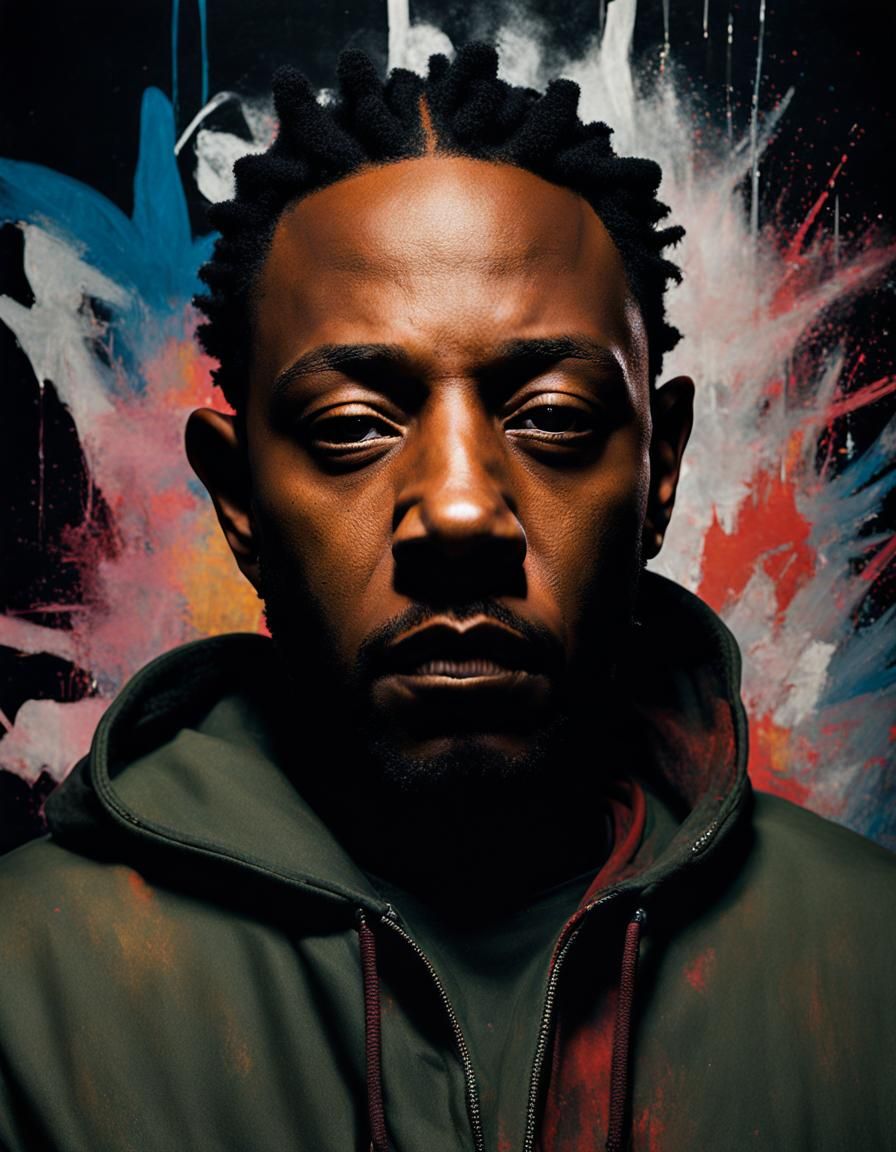 Ethereal Portrait of Kendrick Lamar in Gutai Art Style