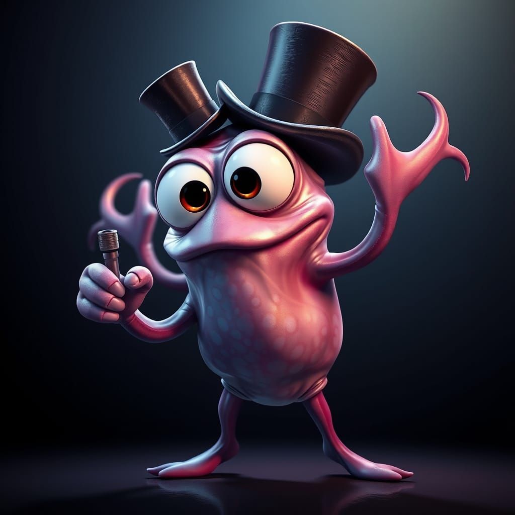 Cartoon Cuttlefish with Top Hat in Pixar Style