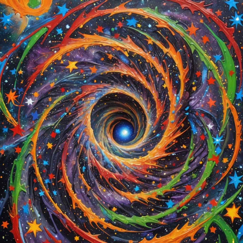 Hopi Blue Star Sirius in Galaxy, Impasto Oil Painting