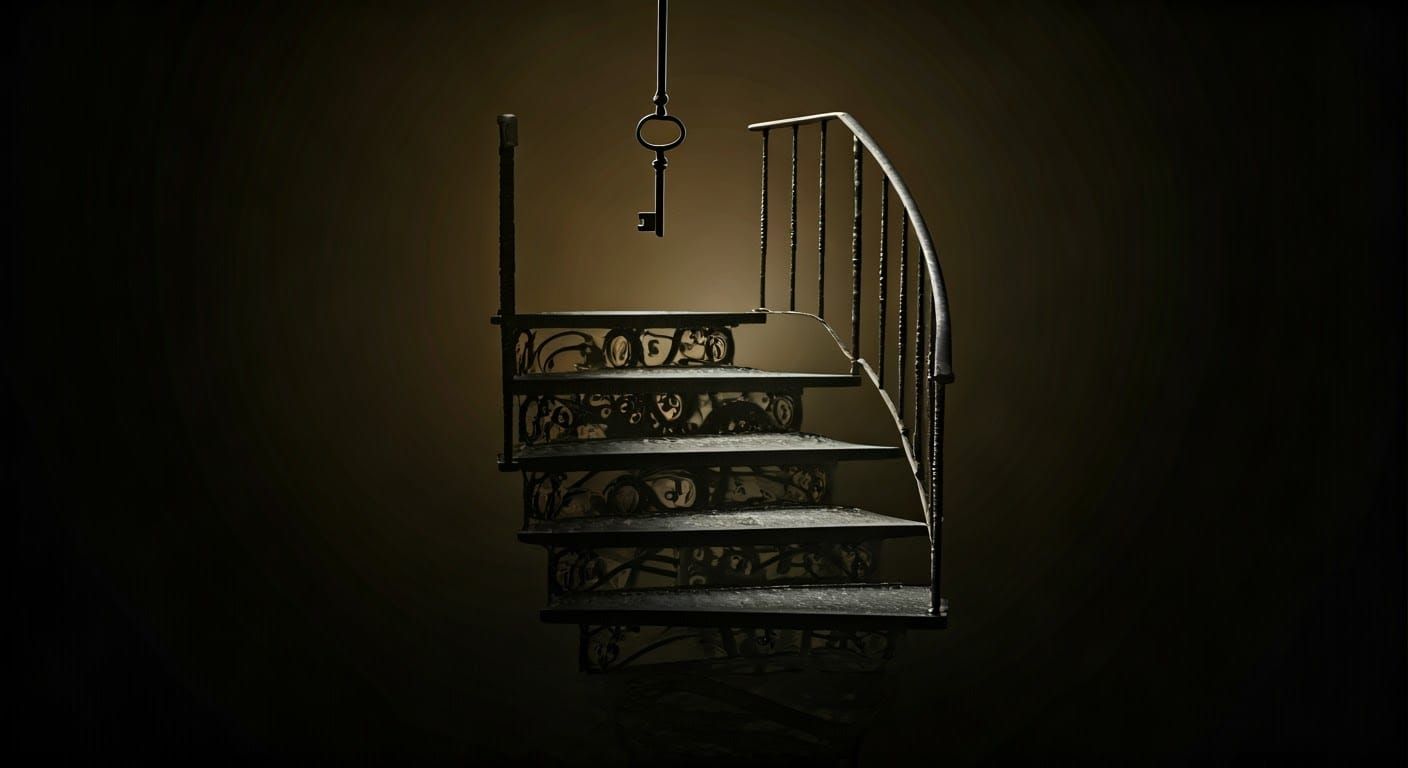 Ethereal Victorian Staircase Ascends into Timeless Void