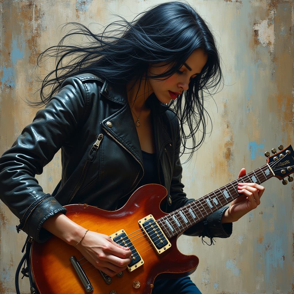 Guitarist in Urban Decay, Impasto Oil Painting