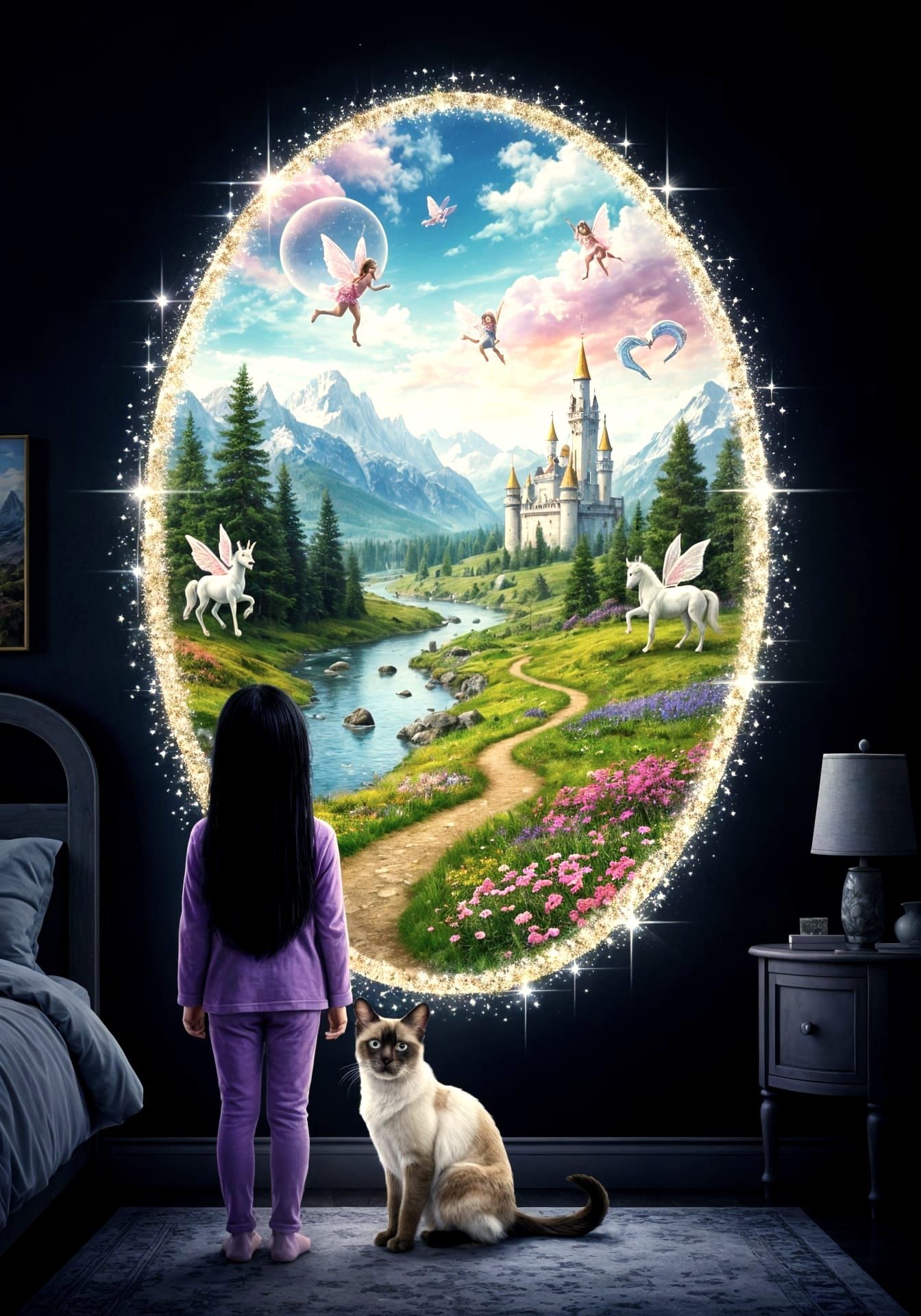 Girl, Cat, and Portal to a Fairy-Tale Wonderland