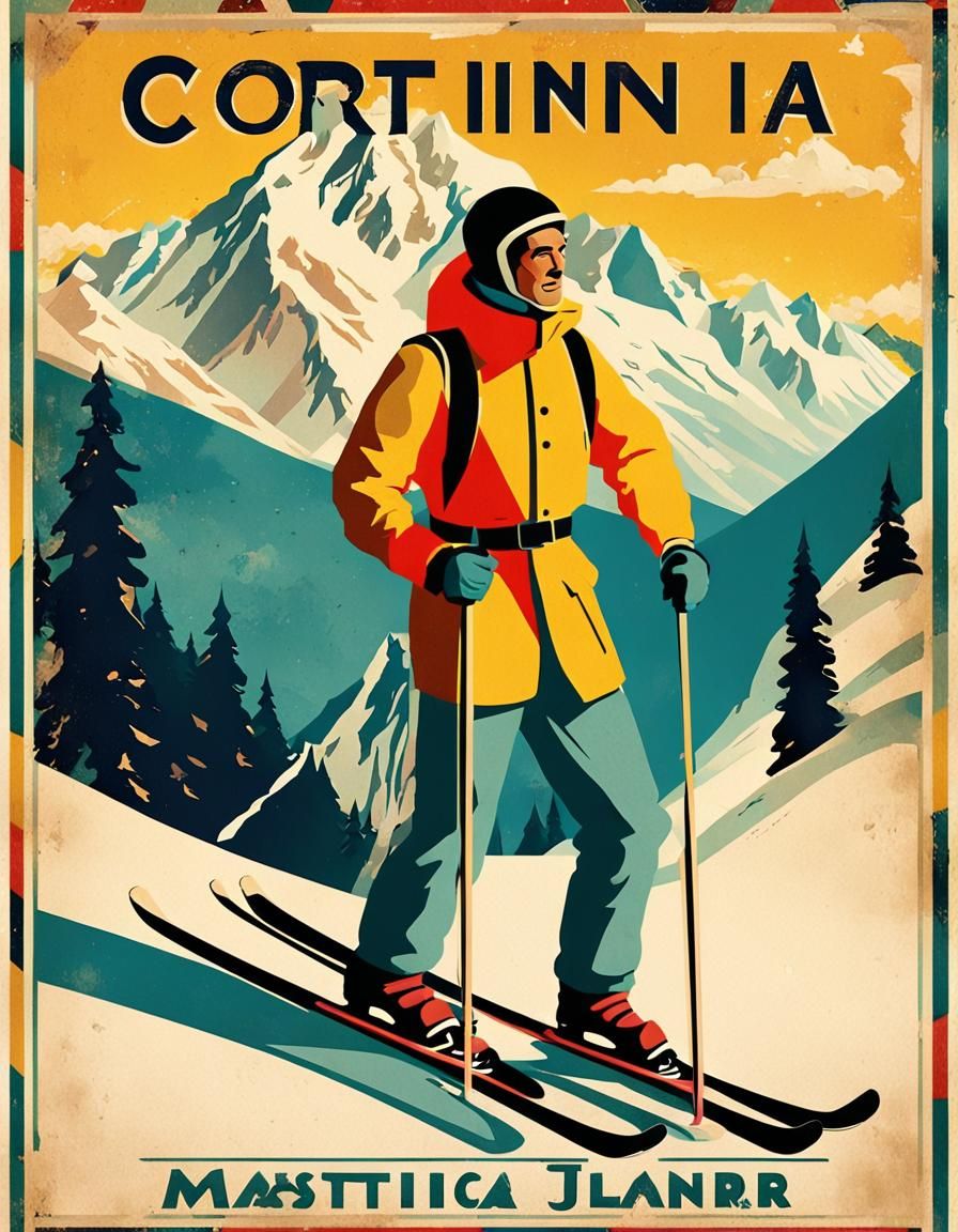 Vintage Ski Poster in Art Deco Style