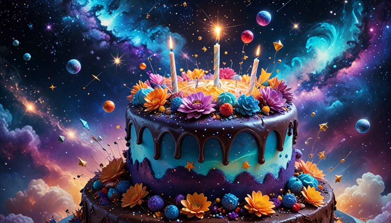 Cosmic Surrealism: Universe's Joyous Birthday Celebration