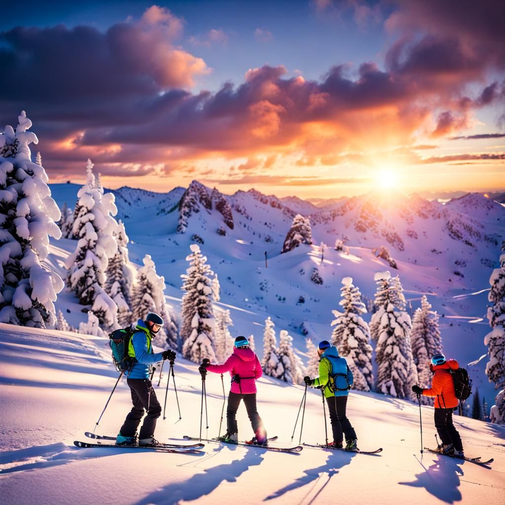 Sunset Mountain: Winter Sports Camaraderie