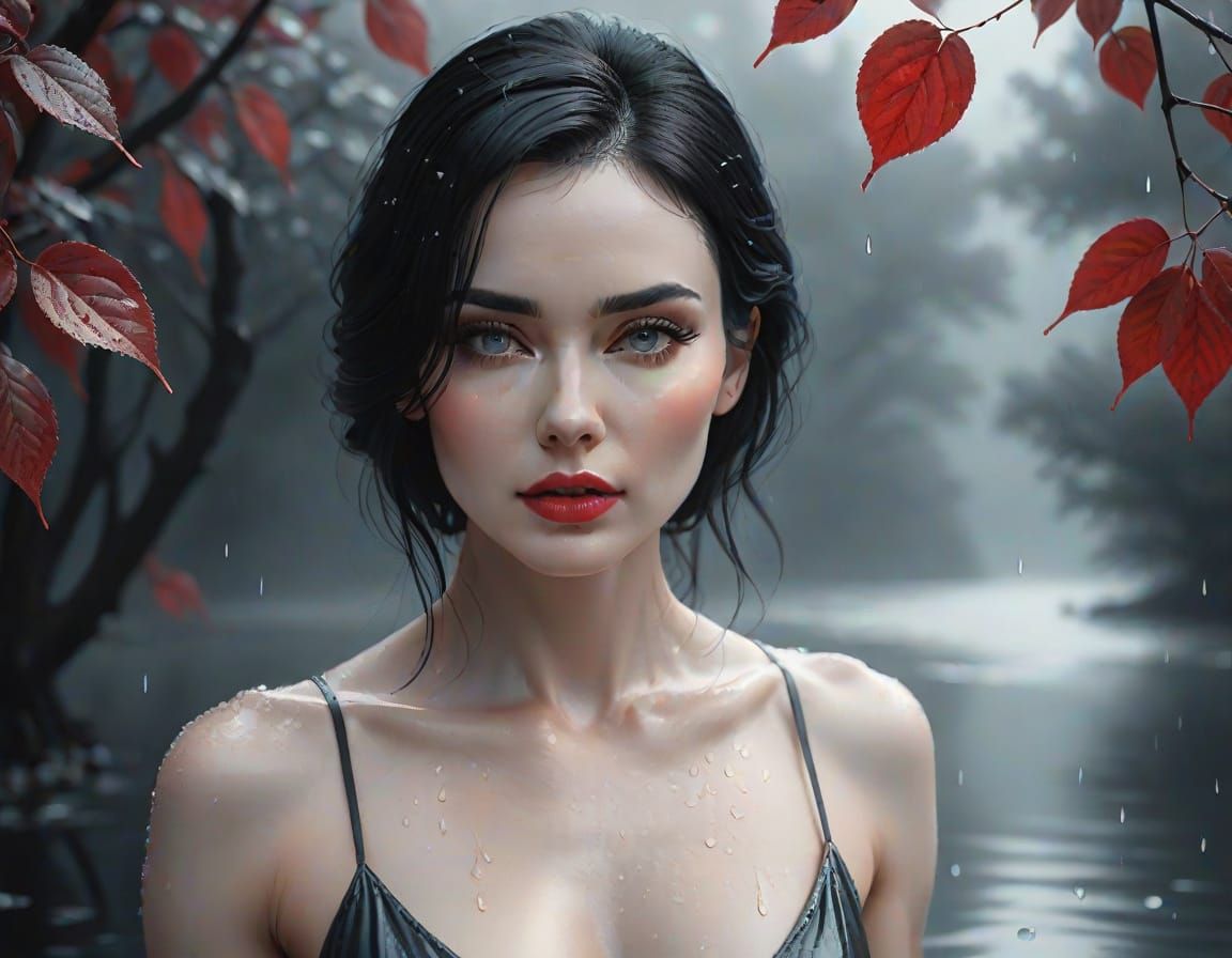 Grayscale Portrait of Woman with Watercolor Effects