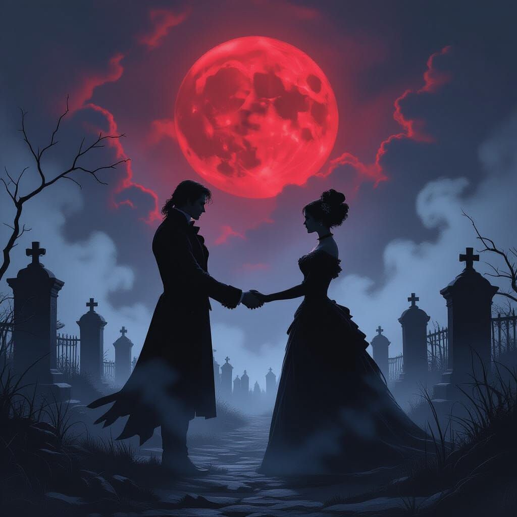 Gothic Graveyard Vow Under Blood Moon