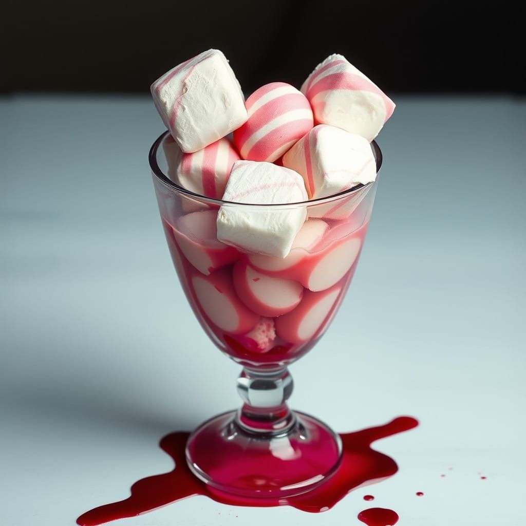Pink and white twisted mallows in a sundae glass