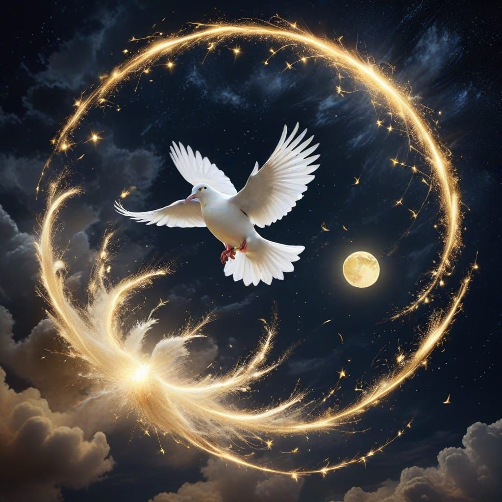 Celestial Dove in Flight Under a Glowing Moon