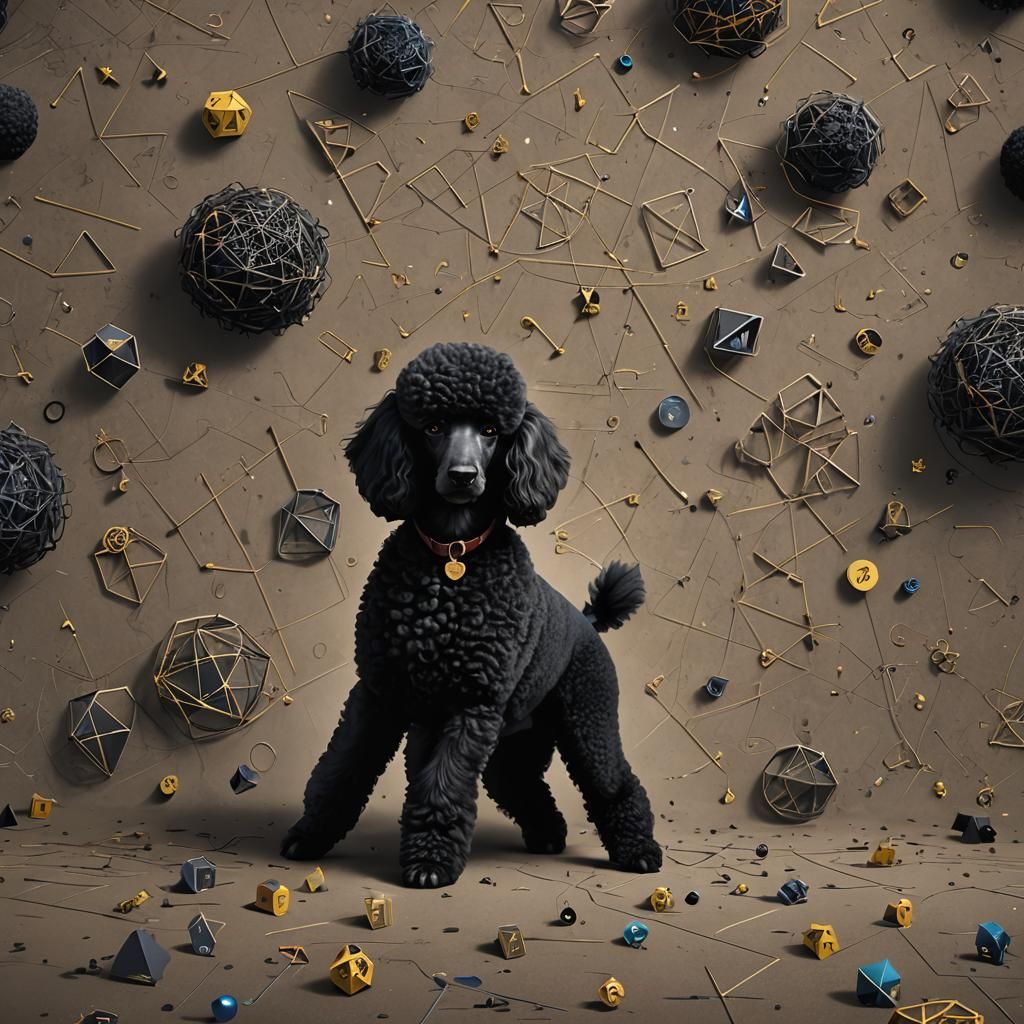 Black Poodle Does Math in Detailed Matte Painting