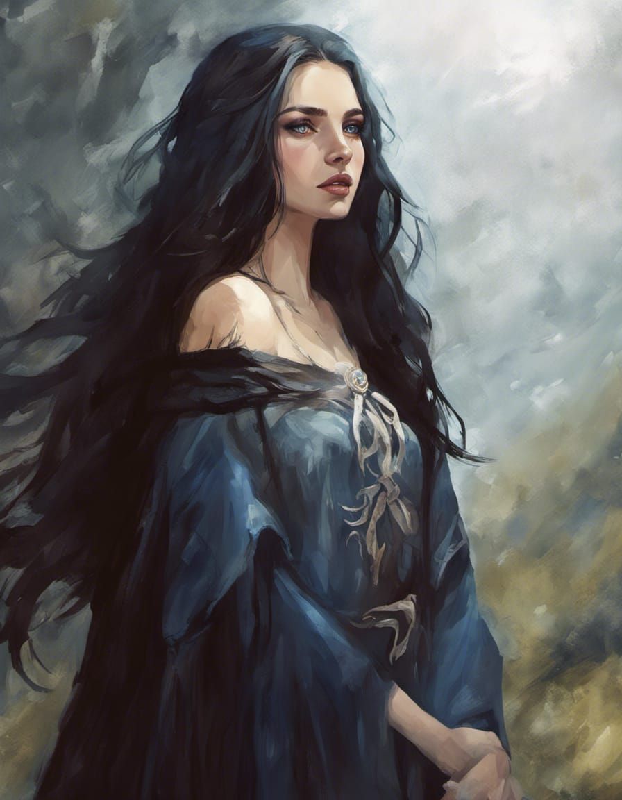 Powerful Blue-Eyed Witch in Black Robes