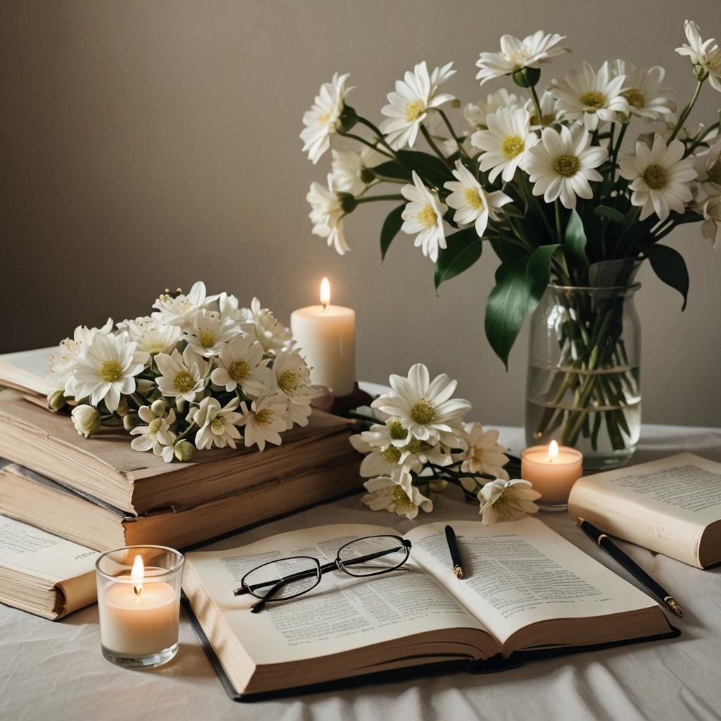 Cinematic Still Life with Flowers and Candlelight