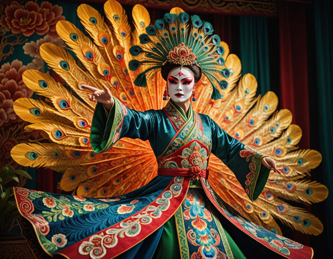 Vibrant Peacock Opera in Ancient China