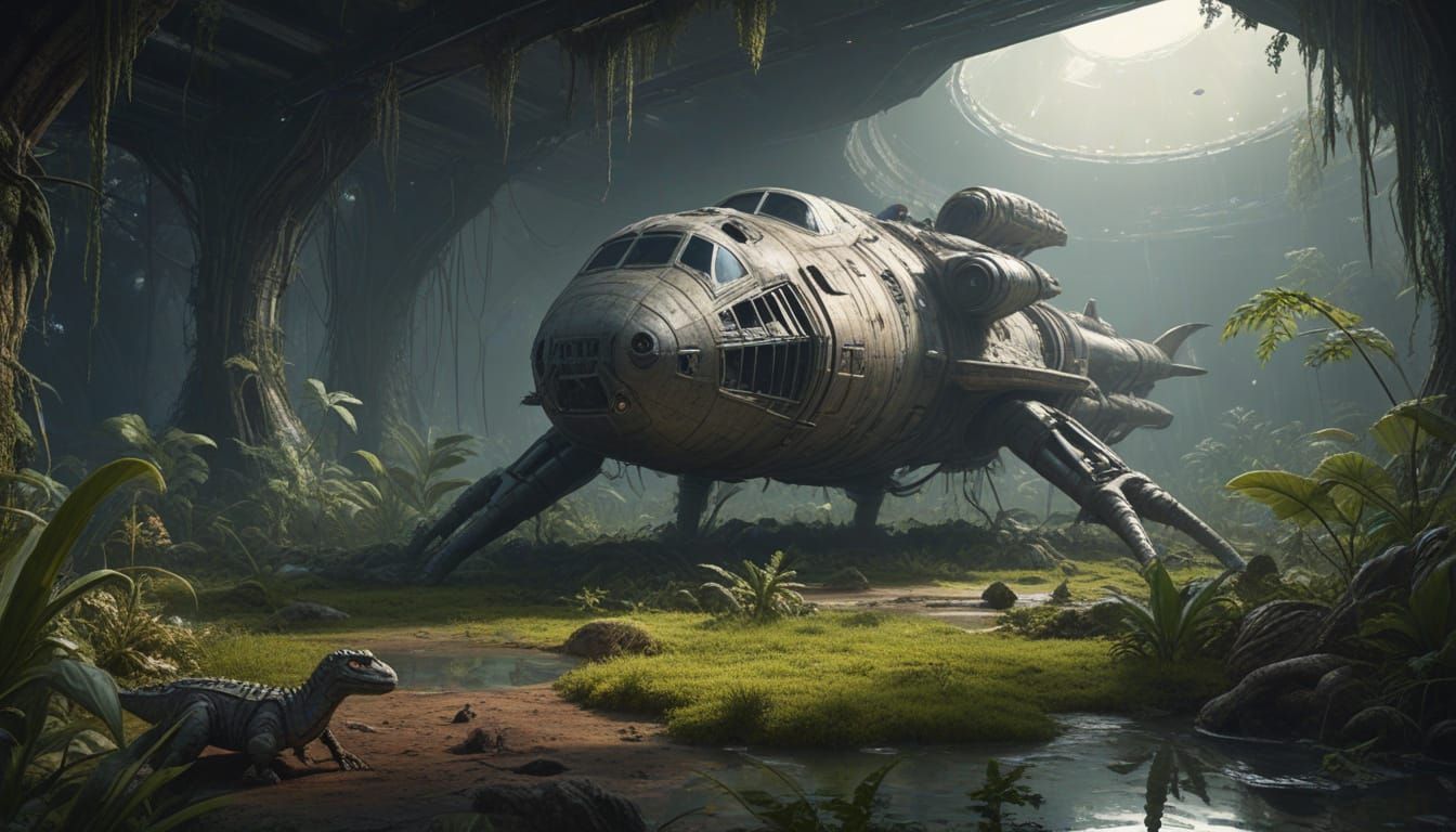 Surreal Relict Spaceship in Prehistoric Landscape