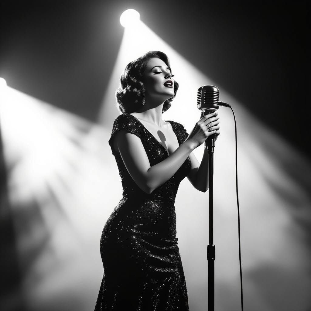 Vintage Jazz Singer in Dramatic Chiaroscuro Lighting