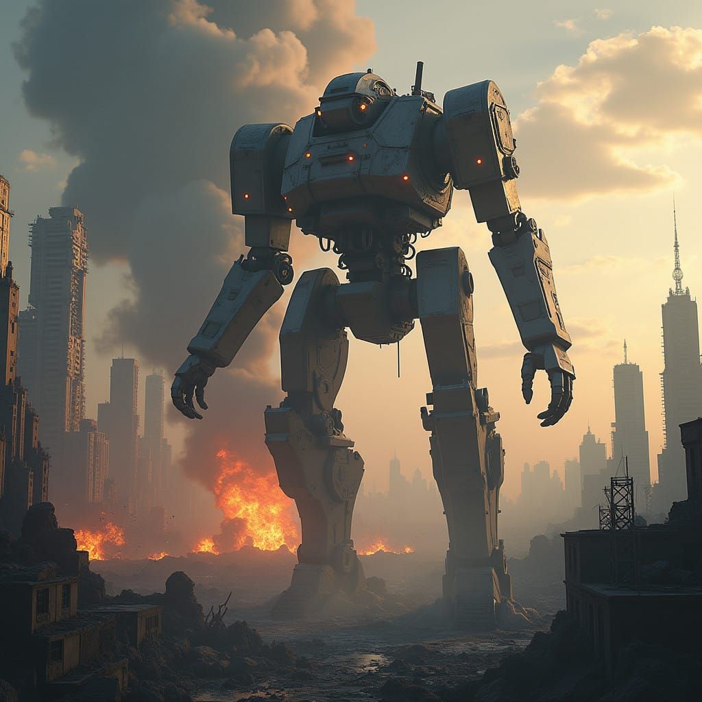 Colossal Mech Descends Upon War-Torn Cityscape in Cyberpunk ...