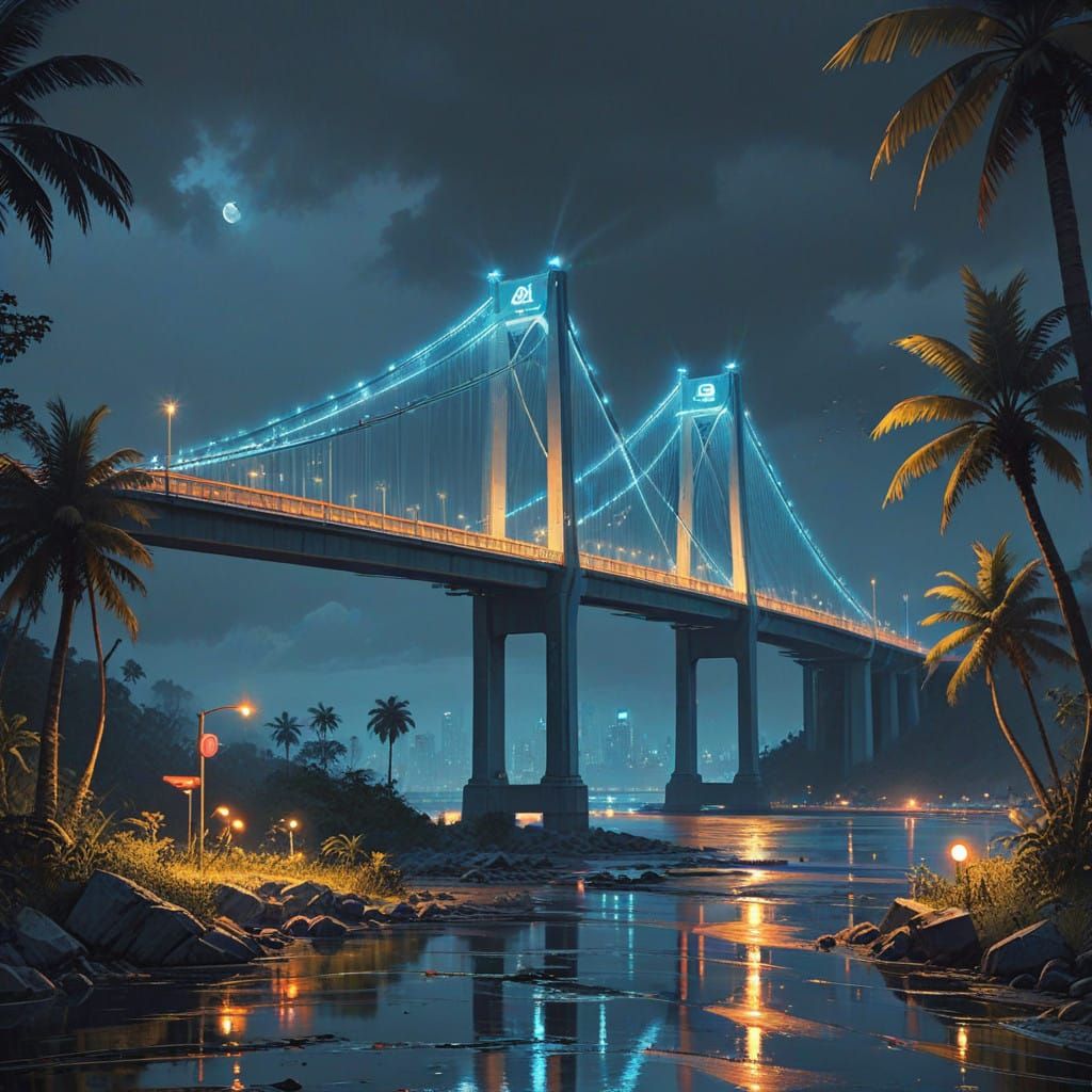 Vibrant Penang Bridge in Malaysia at Dusk