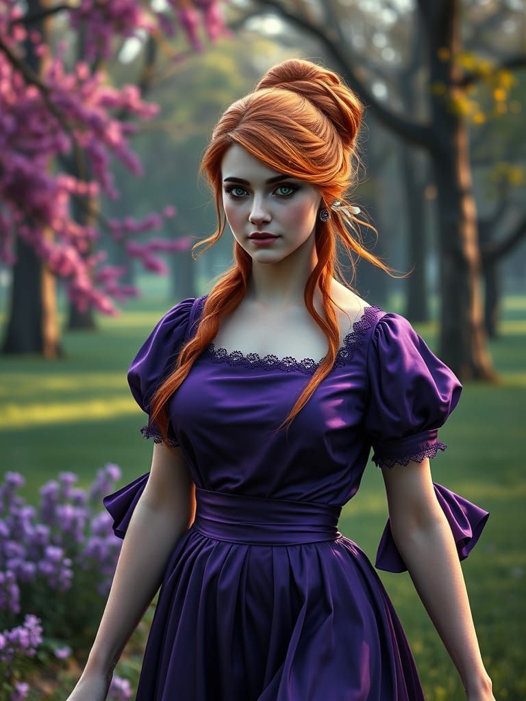 Regency-Era Fantasy Maiden Strolls in the Park