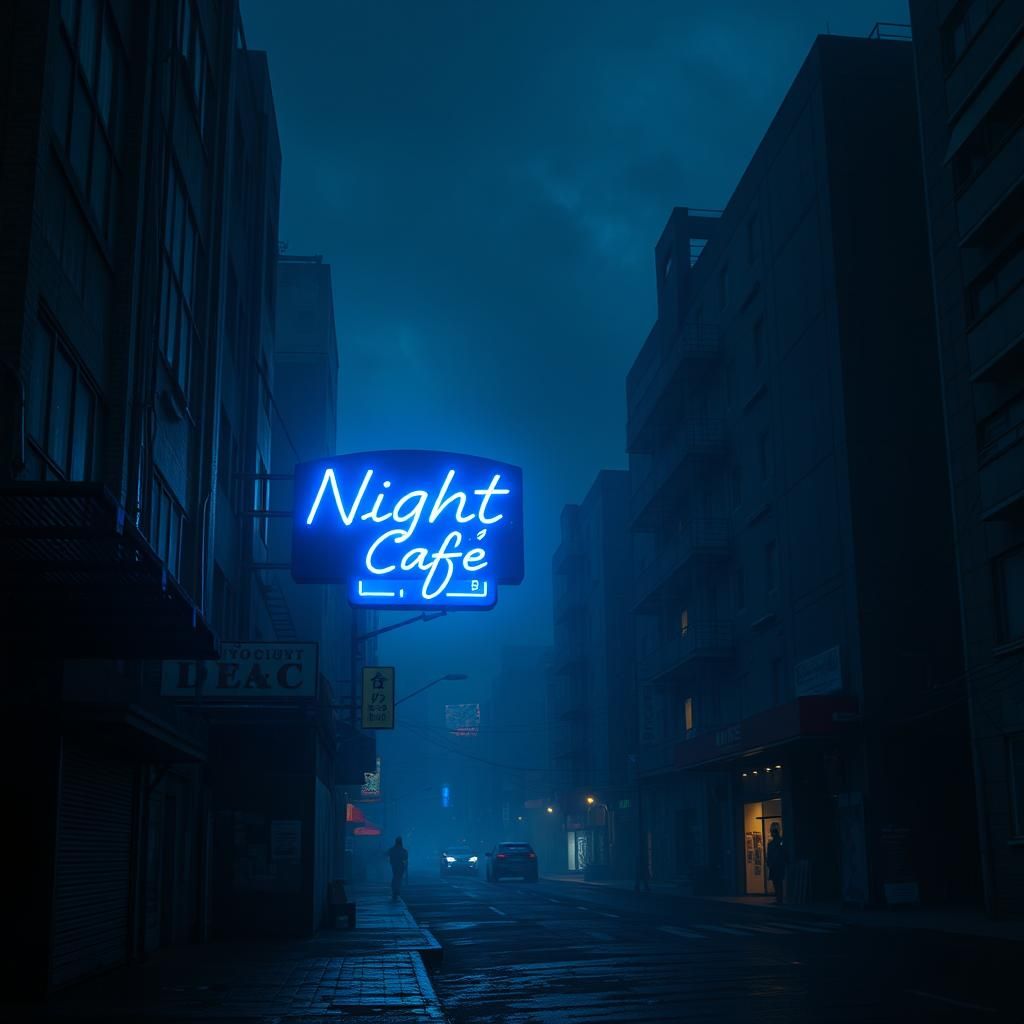Cityscape at Dusk with Neon Sign in Noir Style