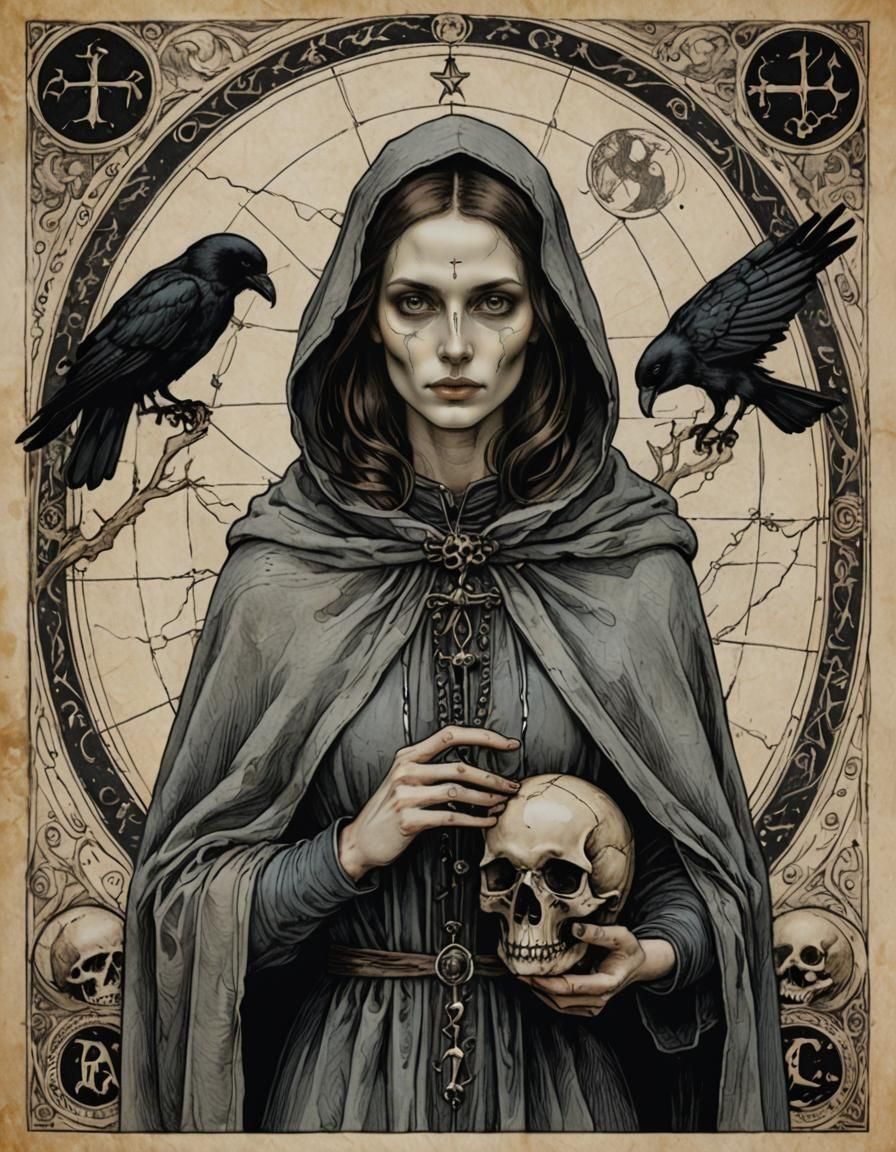 Tarot Card: Woman with Skull in Renaissance Style