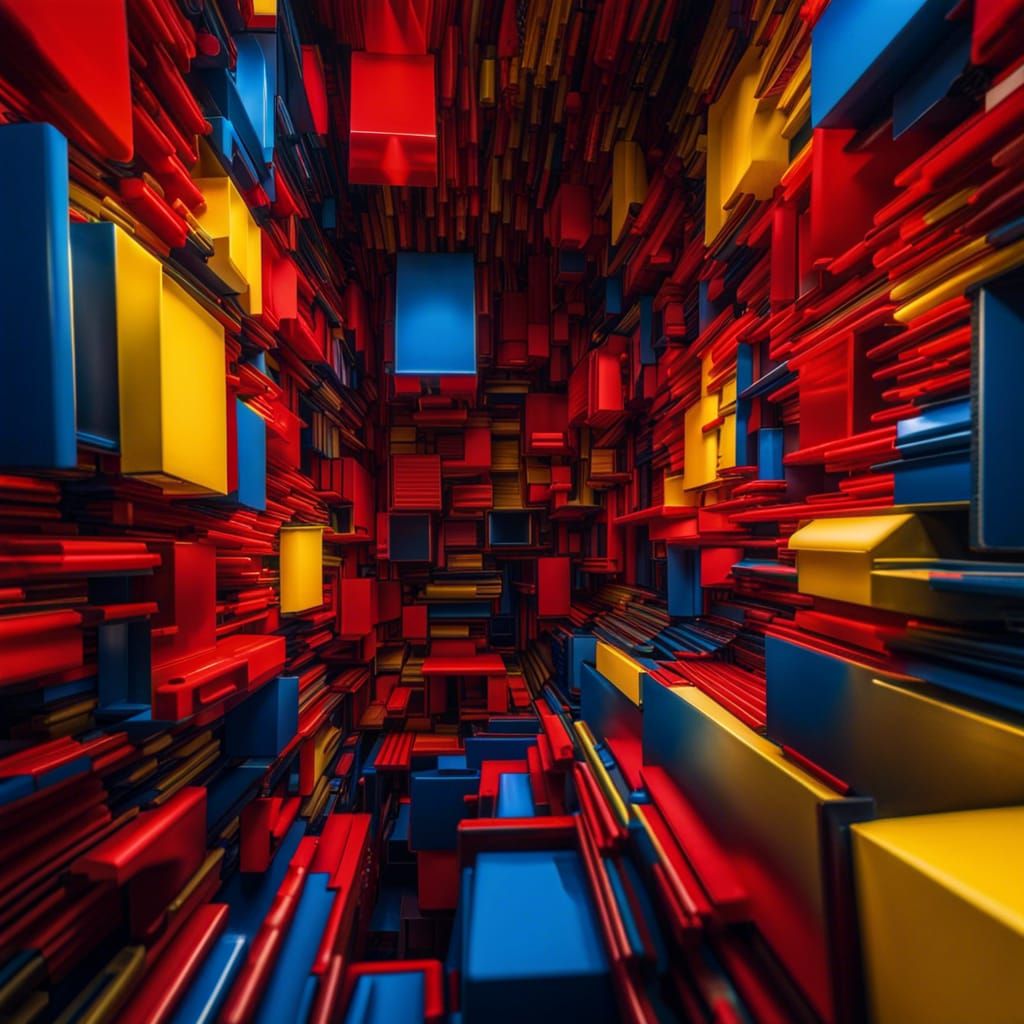 Abstract Art Installation in Red, Blue, and Yellow