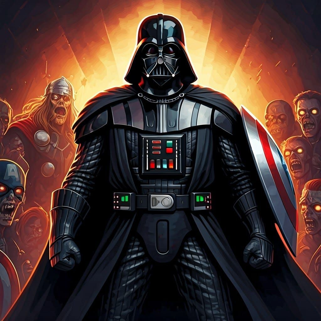 Darth Vader vs. Marvel Zombies in Anime Style