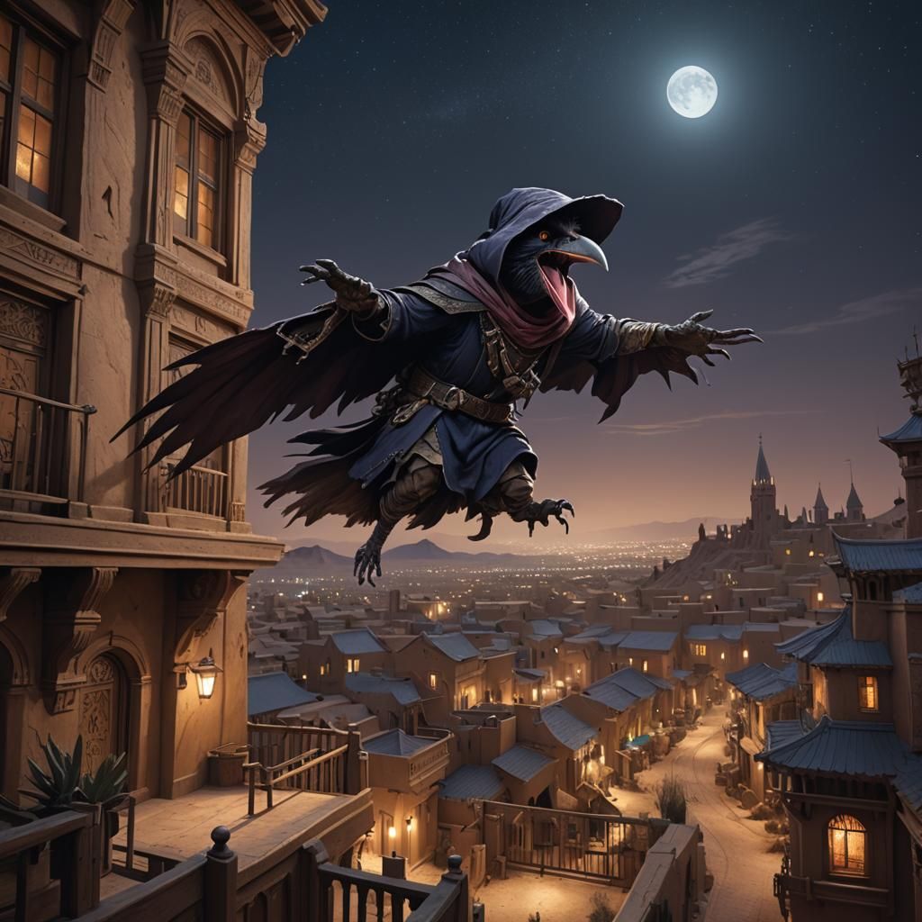 Kenku Screaming in Desert Town at Night