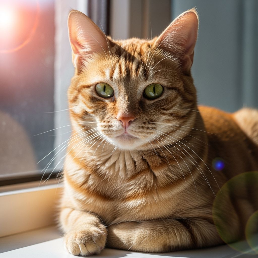 Ginger Tabby Cat Portrait on Sunlit Windowsill