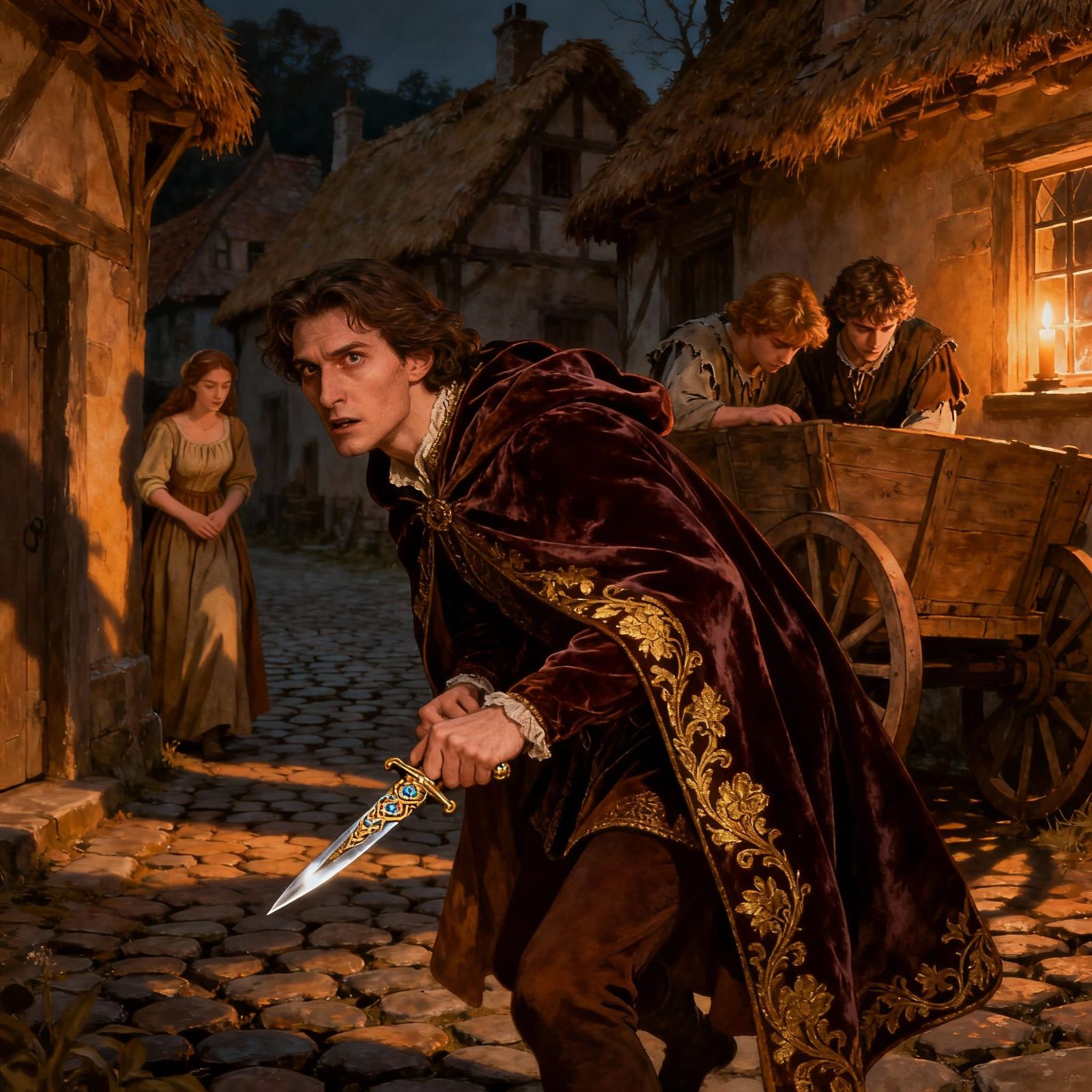 Medieval Suitor Sneaking Through Village Seeking Hidden Prin...