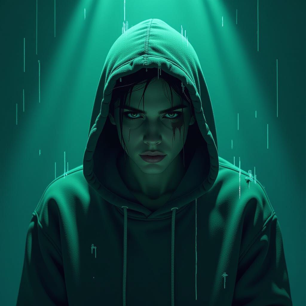 Distorted Portrait with Glitchy Digital Artifacts