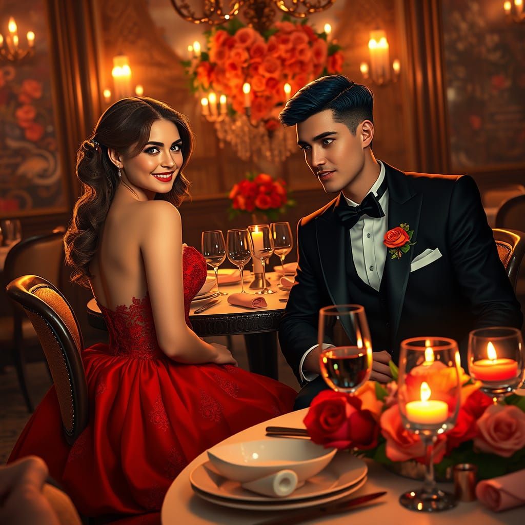 Romantic Valentine's Day Scene in Art Nouveau Style