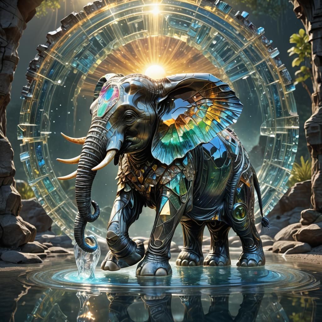 Crystal Elephant Sculpture with Fractoluminescence in 3D