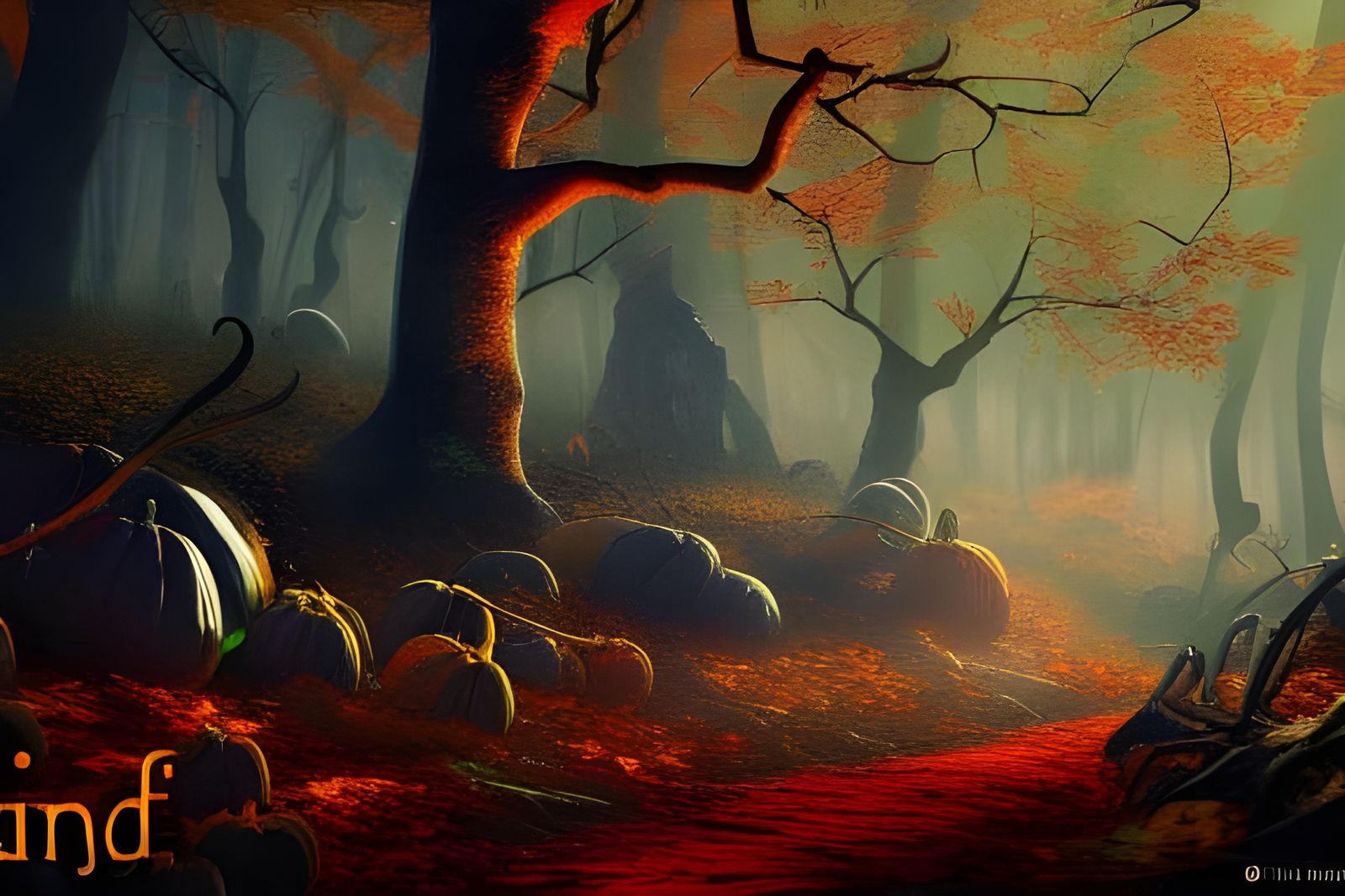Deciduous Halloween Forest in Autumn Colors