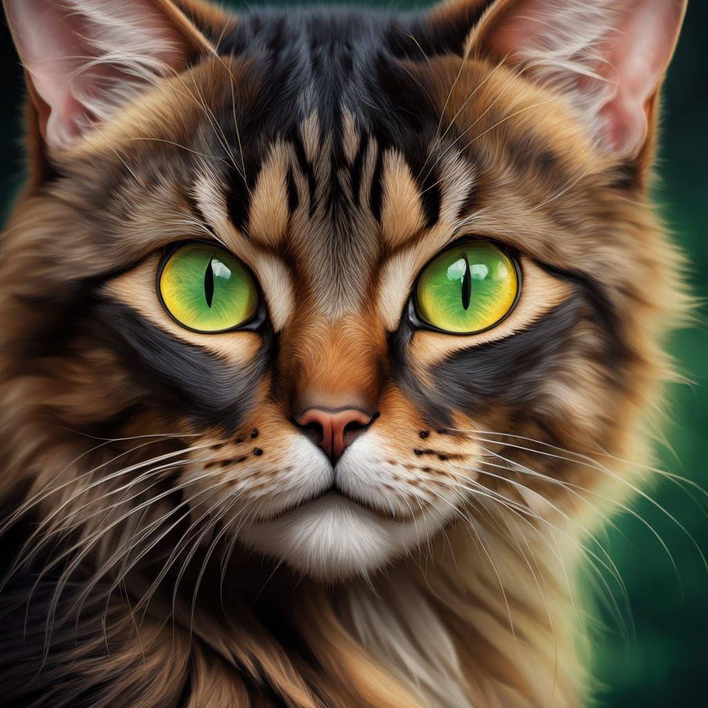 Vibrant Feline Portrait in Hyper-Realistic Style