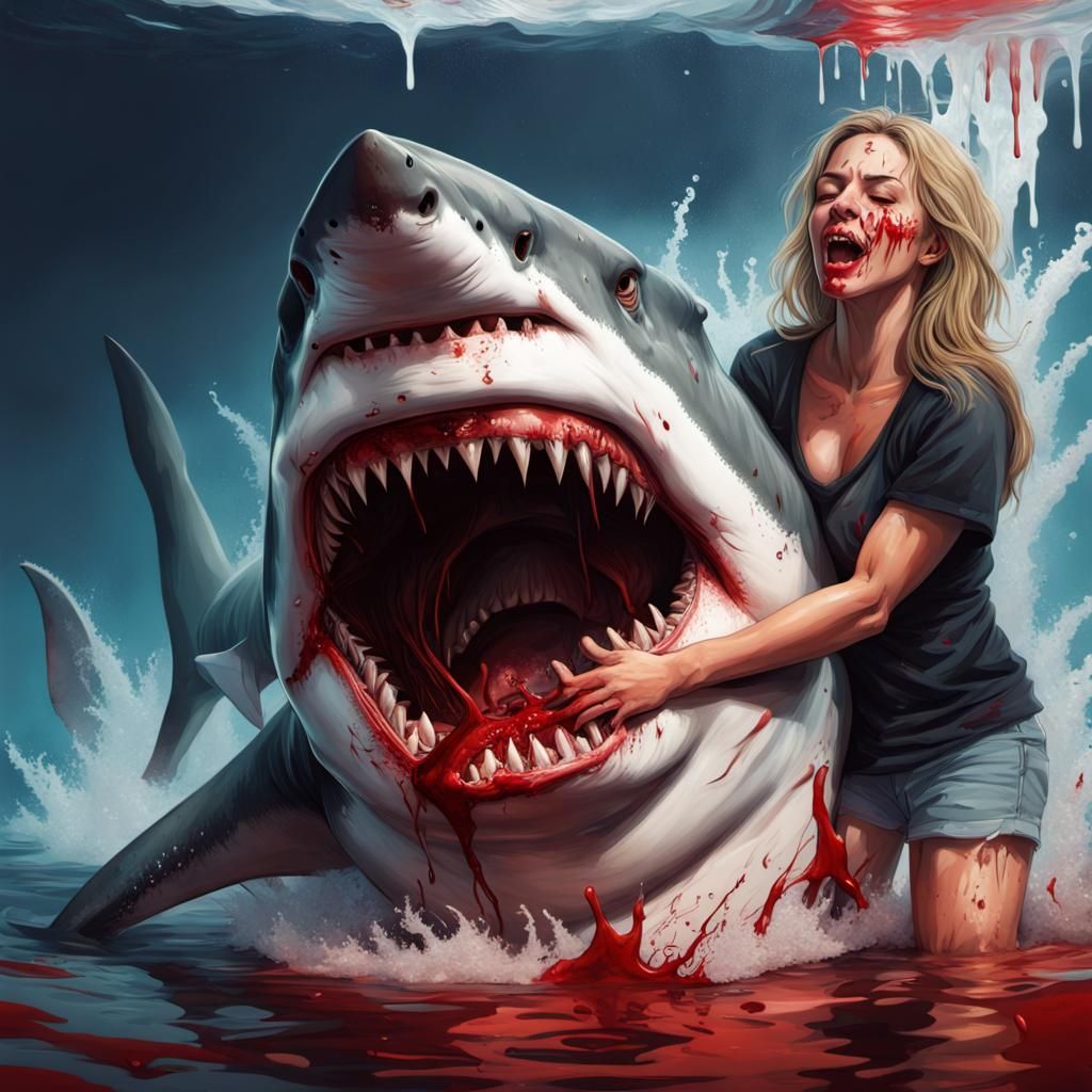 Great White Shark Attack in Hyperrealistic Splash Art
